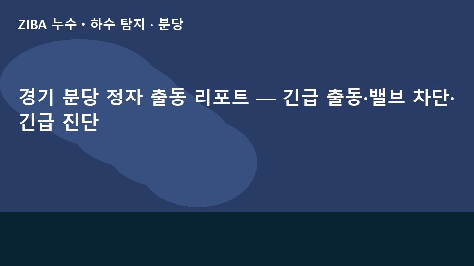 경기 분당 정자 출동 리포트 — 긴급 출동·밸브 차단·긴급 진단